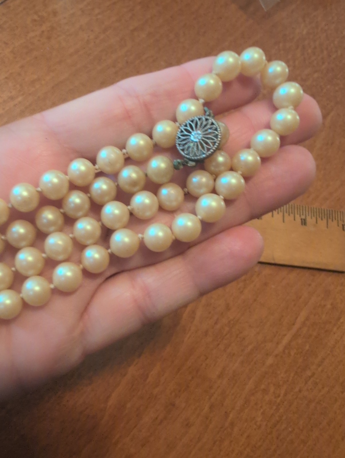 Lovely 23″ Pearl Necklace With Sterling Silver Clasp, Off White, Almost Cream.
