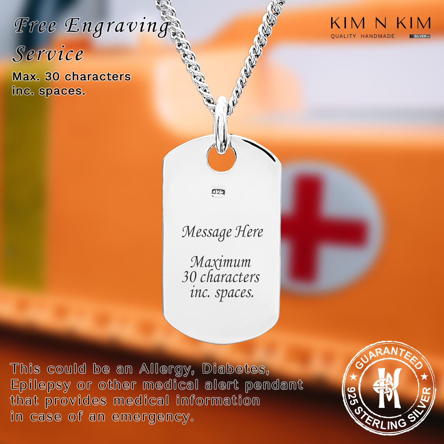 Caduceus Medical Alert Dog Tag Pendant/Nurse/Doctor/Medical Student✔️925 Silver