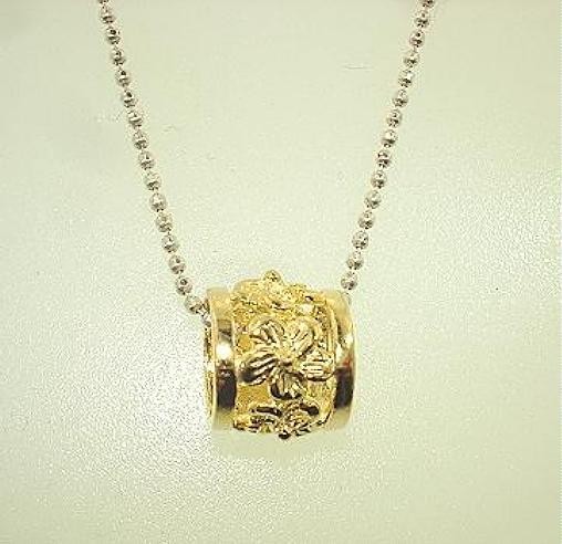 9mm Yellow Gold Plated 925 STER Silver Hawaiian Hibiscus Barrel Slide Pendant