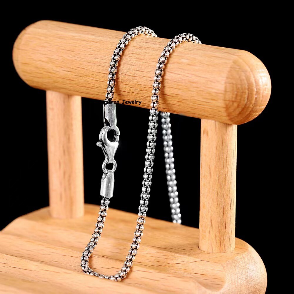 Pure 925 Sterling Silver Chain Men Women 1.5-2.5mm Popcorn Link Necklace 16-28in