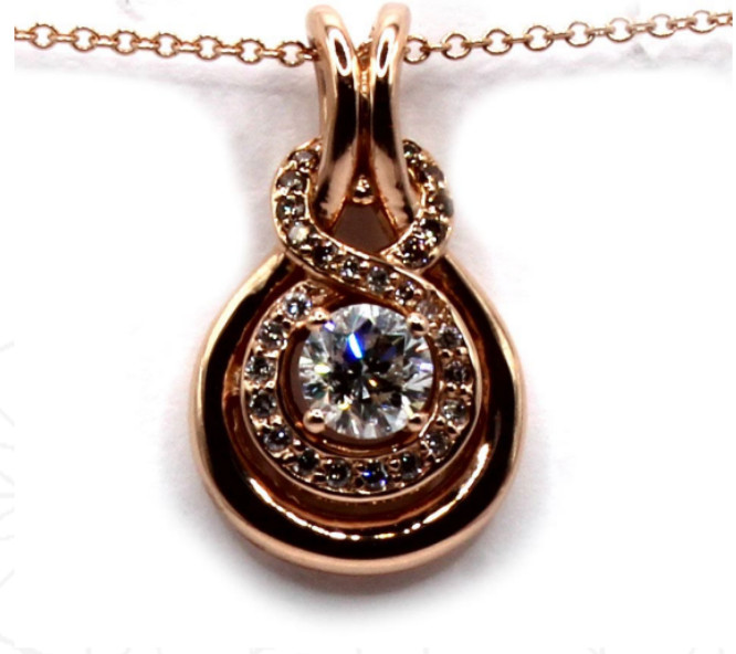 14k Diamond Infinity Halo Pendant, Round Brilliant Cut Diamond 0.601 ct