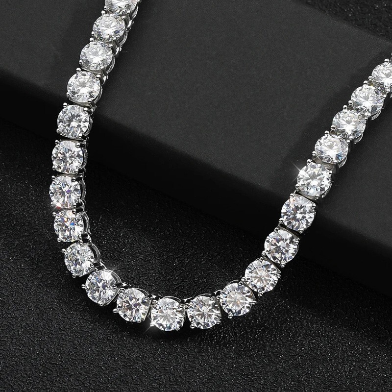 1ct D Color Round Cut Moissanite Tennis Necklace For Men Women S925 Silver GRA