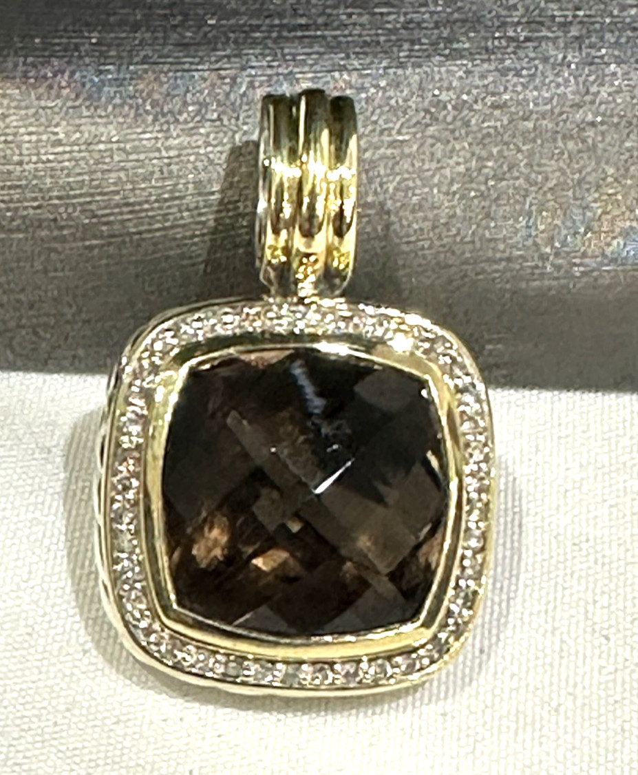 David Yurman 18k Yellow Gold & Sterling Smoky Quartz Diamond Pendant