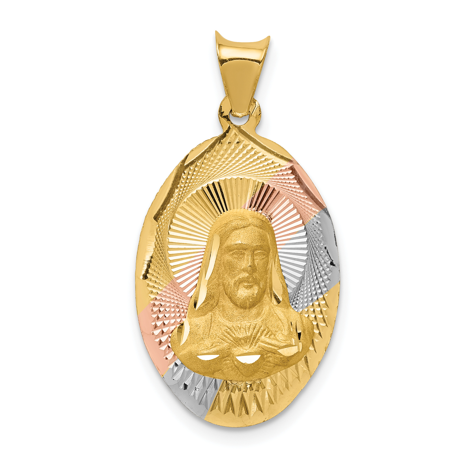 14K w/Rose and White Rhodium D/C Sagrado Corazon Oval Pendant K5587