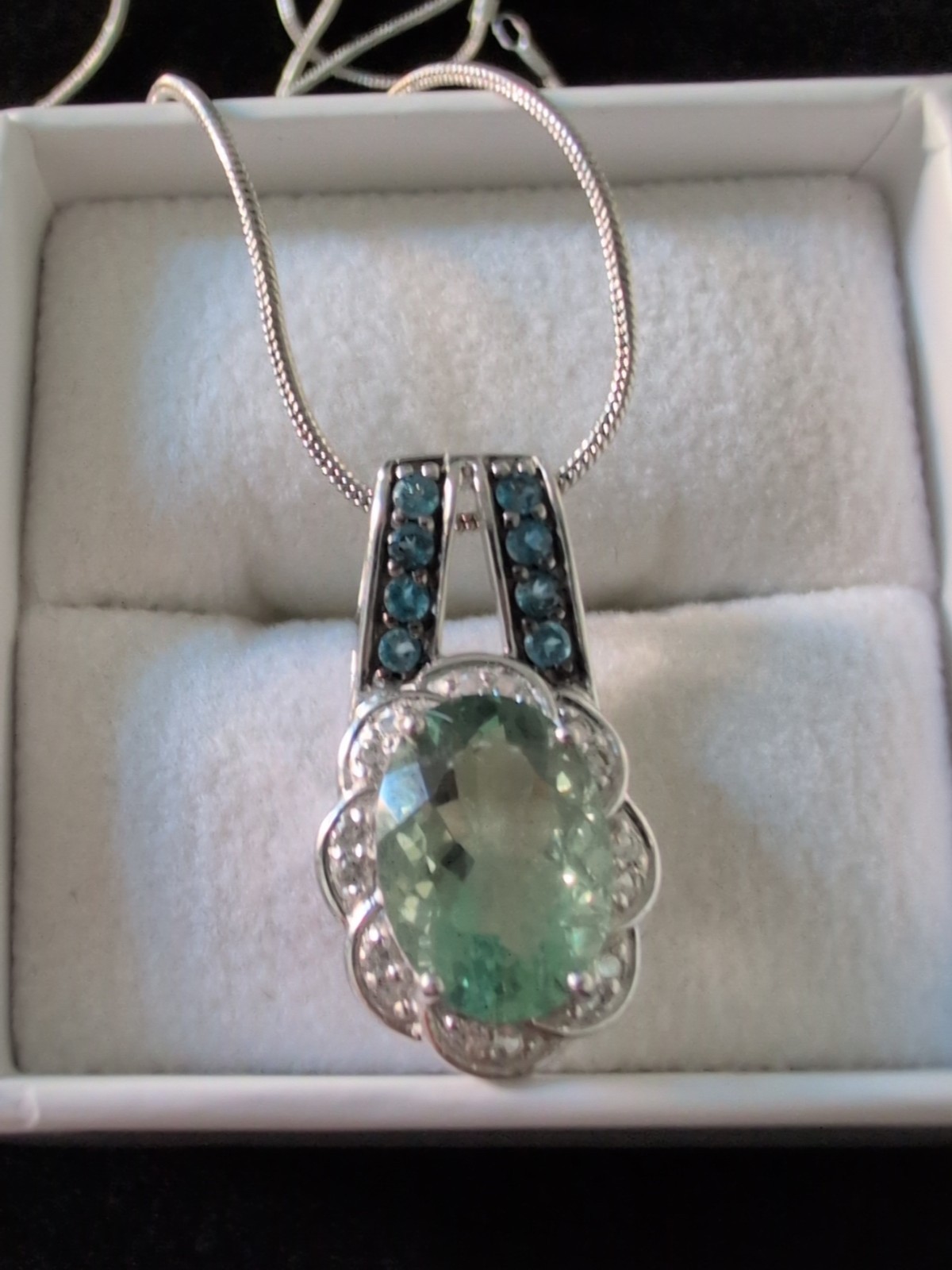 925 sterling necklace Green Flourite Pendant London Blue Topaz With Accents