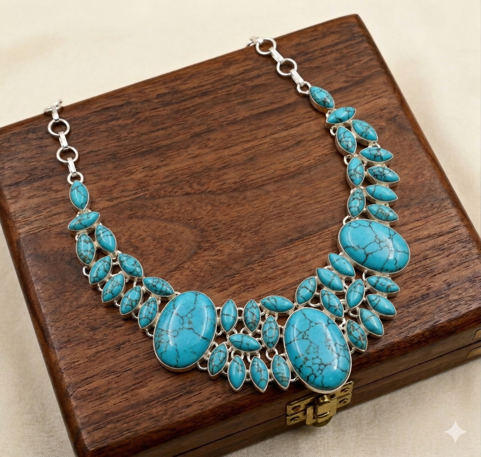 Blue Turquoise Gemstone Handmade 925 Sterling Silver Jewelry Necklace Sz-17-18″