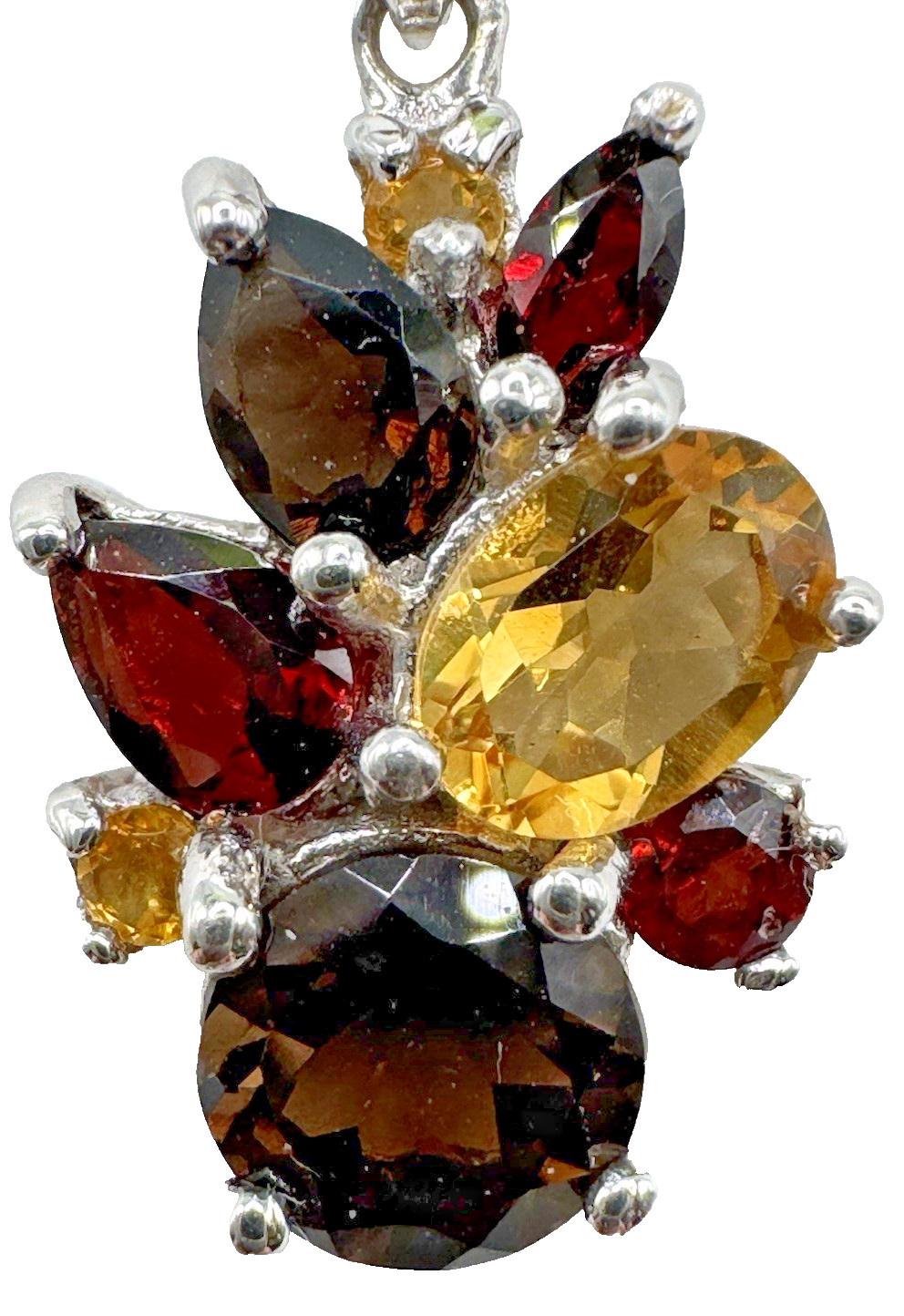 Sterling 925 Necklace Faux? Garnet And Citrine Gems 1 ” X 1/2 Inch Pendant 16″