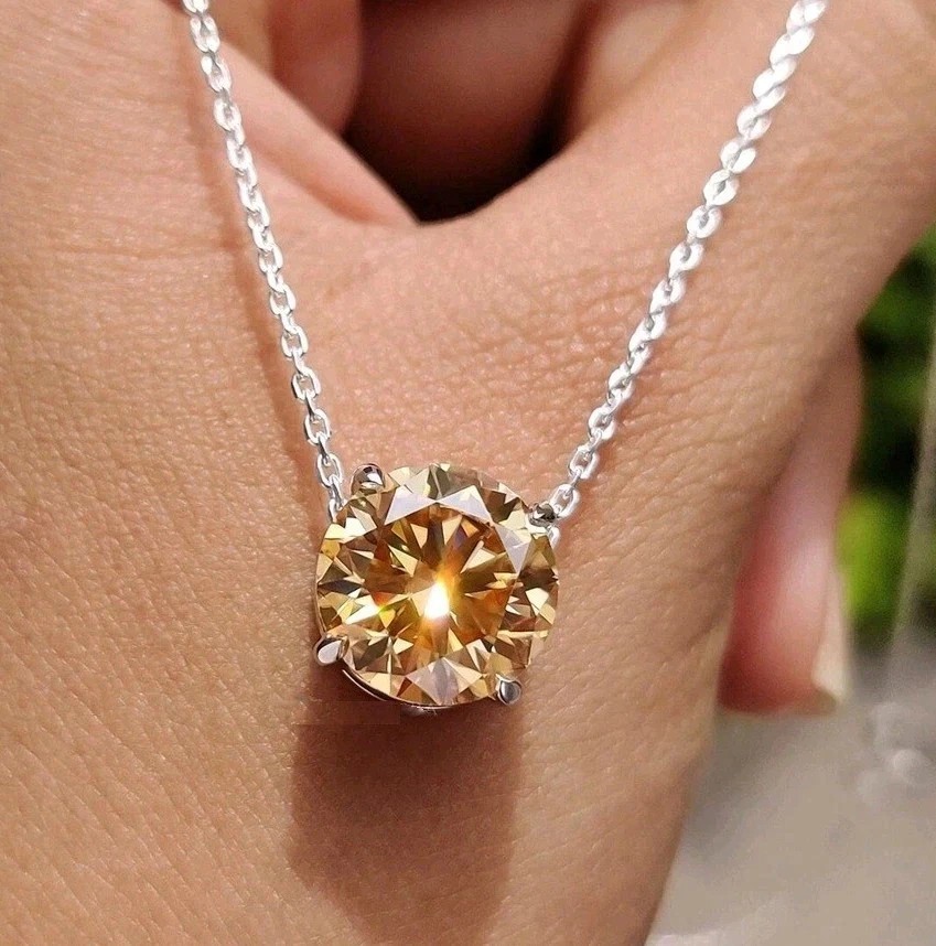 4 Ct Champagne Treated Diamond Pendant Great Luster VVS Certified Christmas Gift
