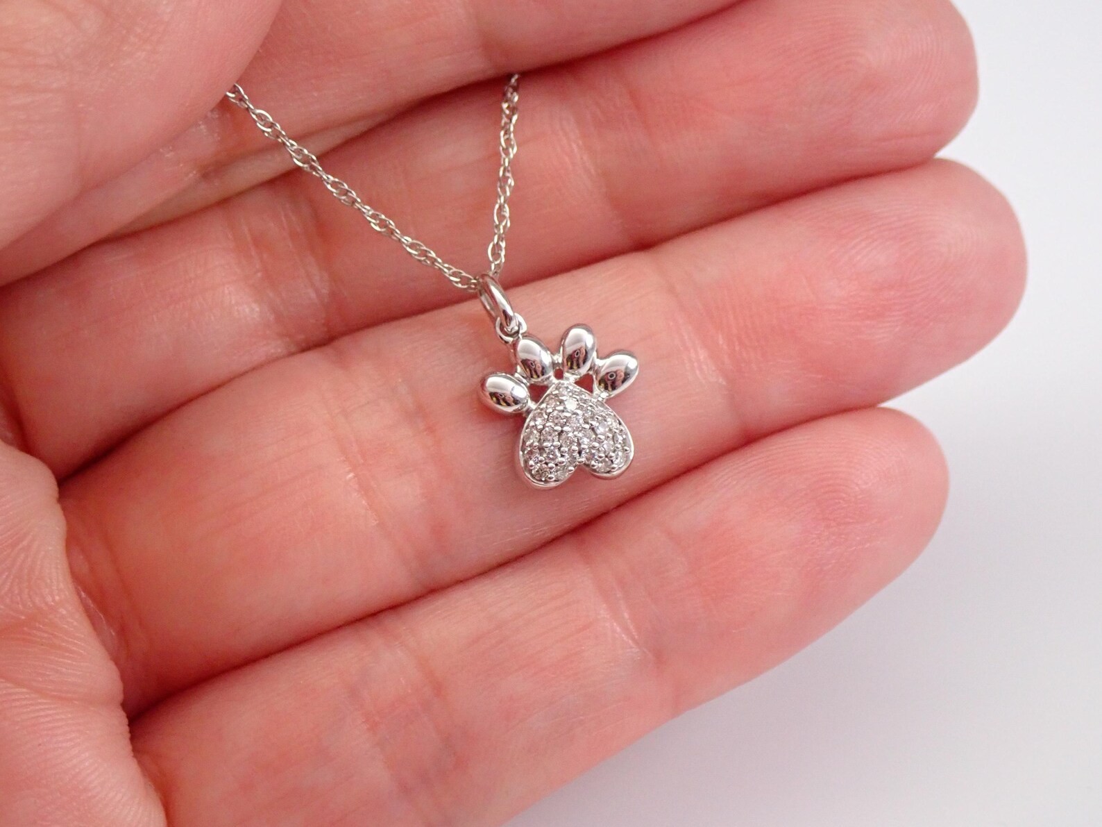 0.70 Ct Round Moissanite Paw Print Pendant Necklace 14K White Gold Plated