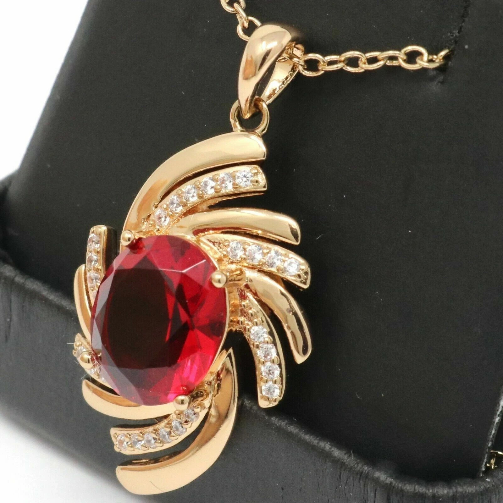 3Ct Oval Cut Red Garnet Women’s Unique Pendant 14K Yellow Gold Finish Free Chain
