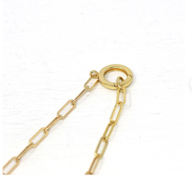 14k Yellow Gold Charm Clasp PAPERCLIP Link Chain Necklace 18 Inch 4 grams 3.2MM