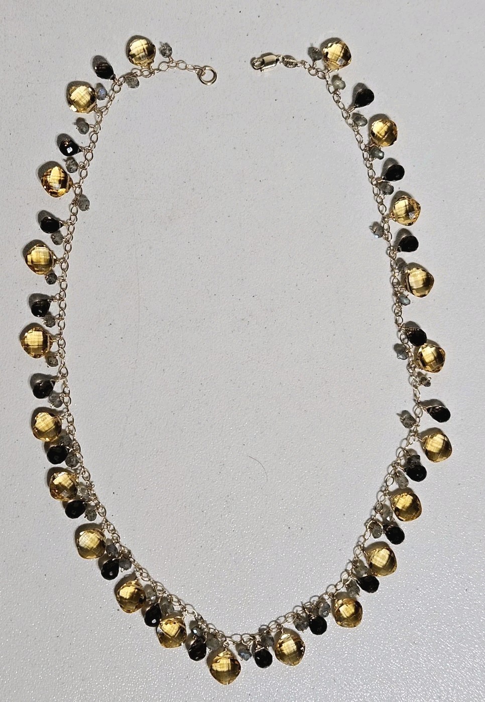 Jewelmak 14K Gold Citrine Smoky Quartz Moonstone Dangle Briolette Necklace 17″