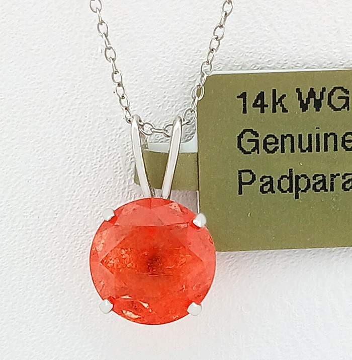 GENUINE 3.26 Cts PADPARADSCHA SAPPHIRE PENDANT 14K WHITE GOLD – Free Certificate
