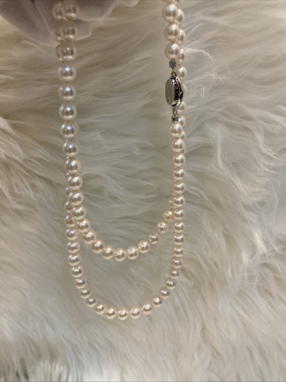 A03 Japanese Akoya Pearl Necklace 82cm 7.5-8mm Silver Clasp Long 69g Excellent
