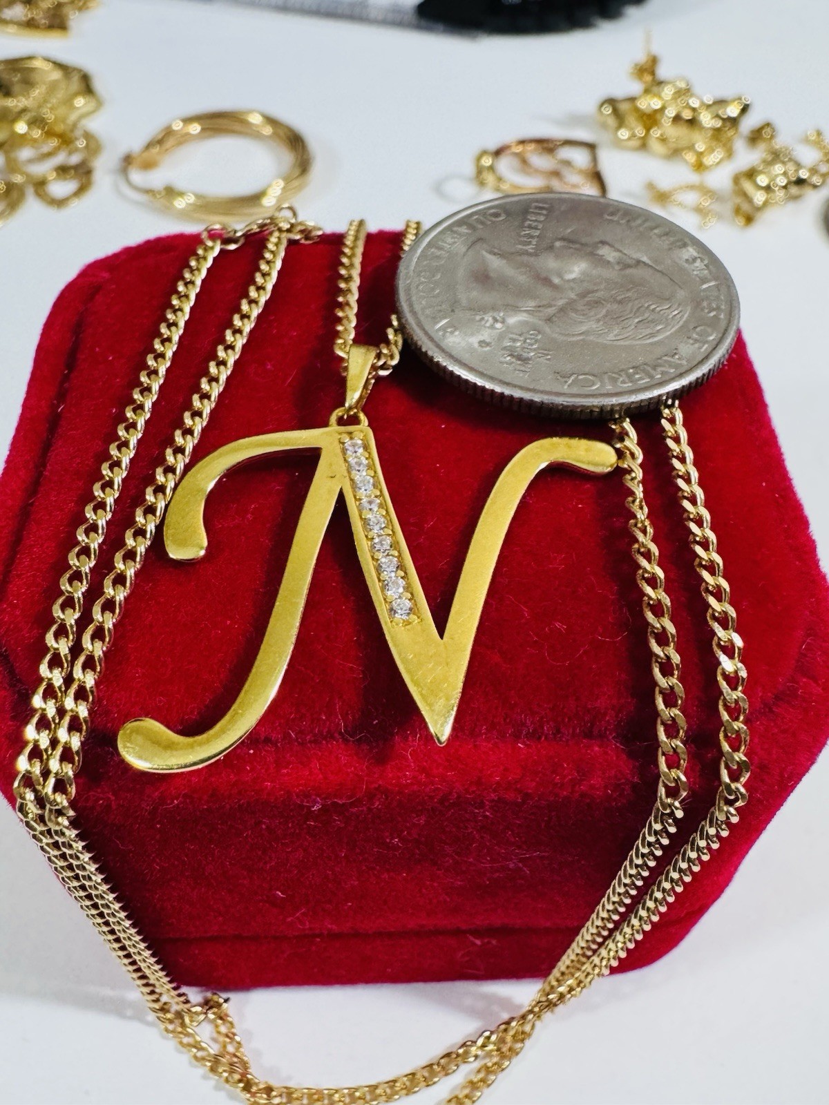 18K 750 Real Fine Gold Men Women’s Letter N Set Necklace 23.5/24” long 7.9g 2mm