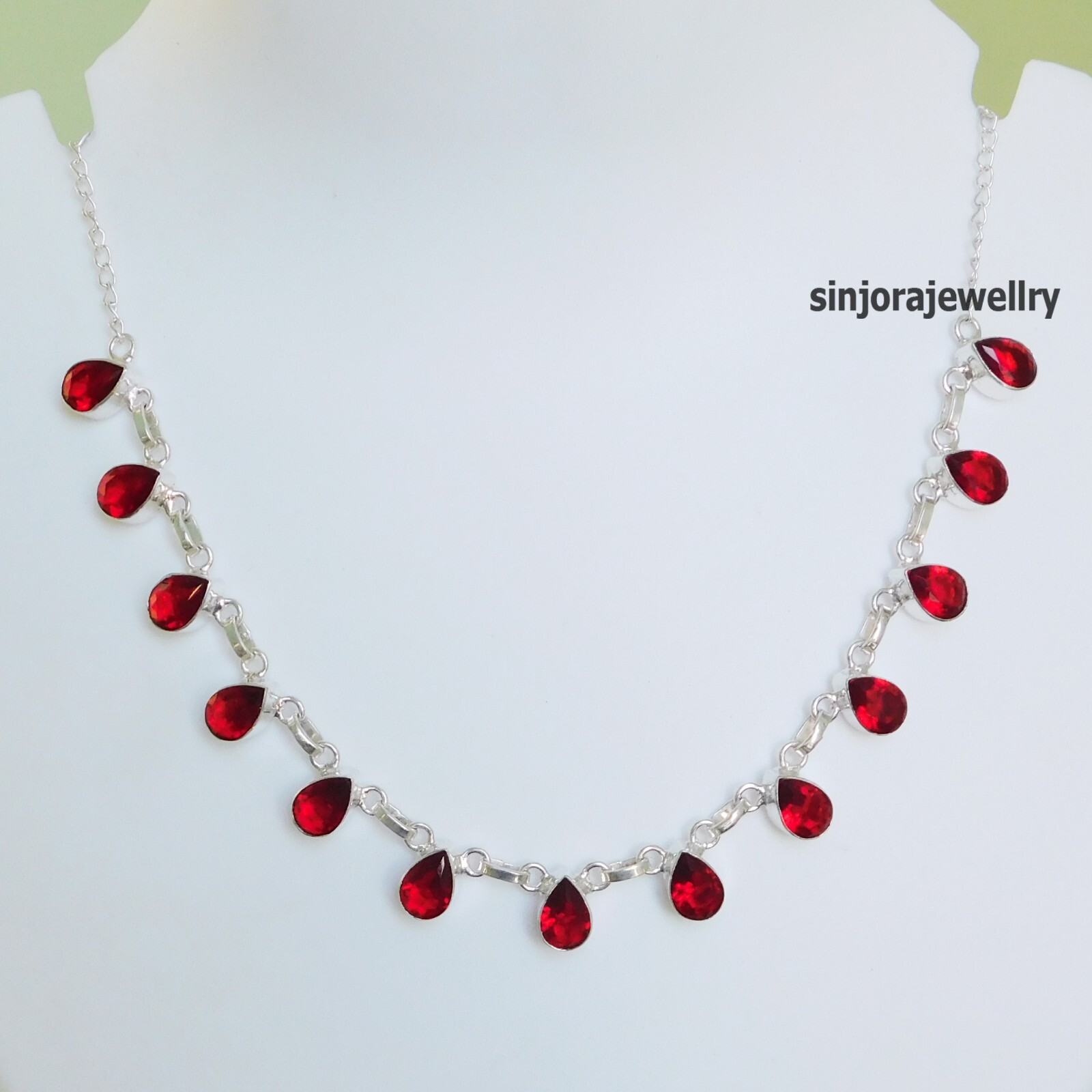 Garnet Gemstone 925 Sterling Silver Handmade Gift Necklace 18″ A19