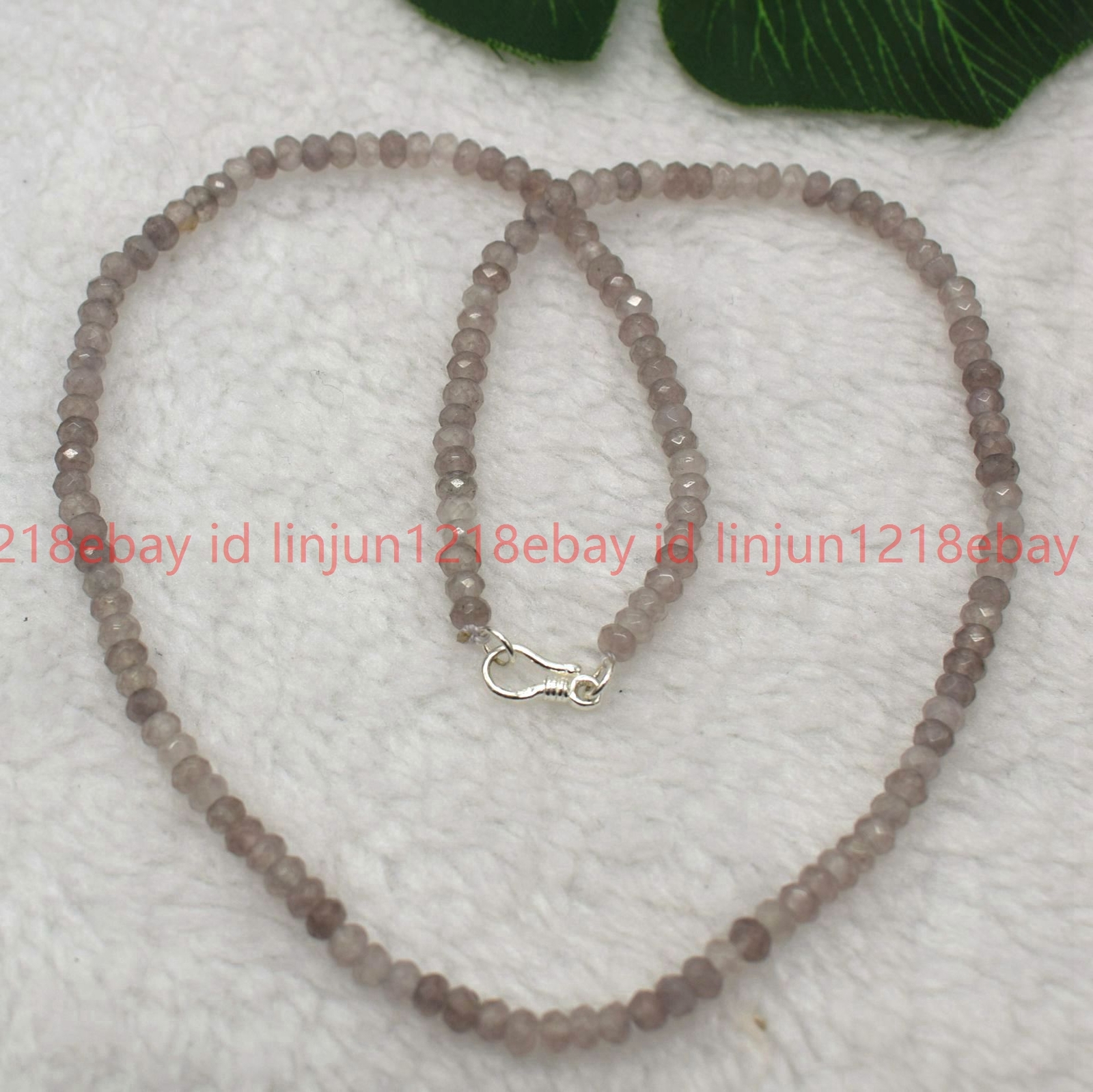 Pretty Natural 2x4mm Faceted Gray Jade Rondelle Gemstone Beaded Necklace 16-28in