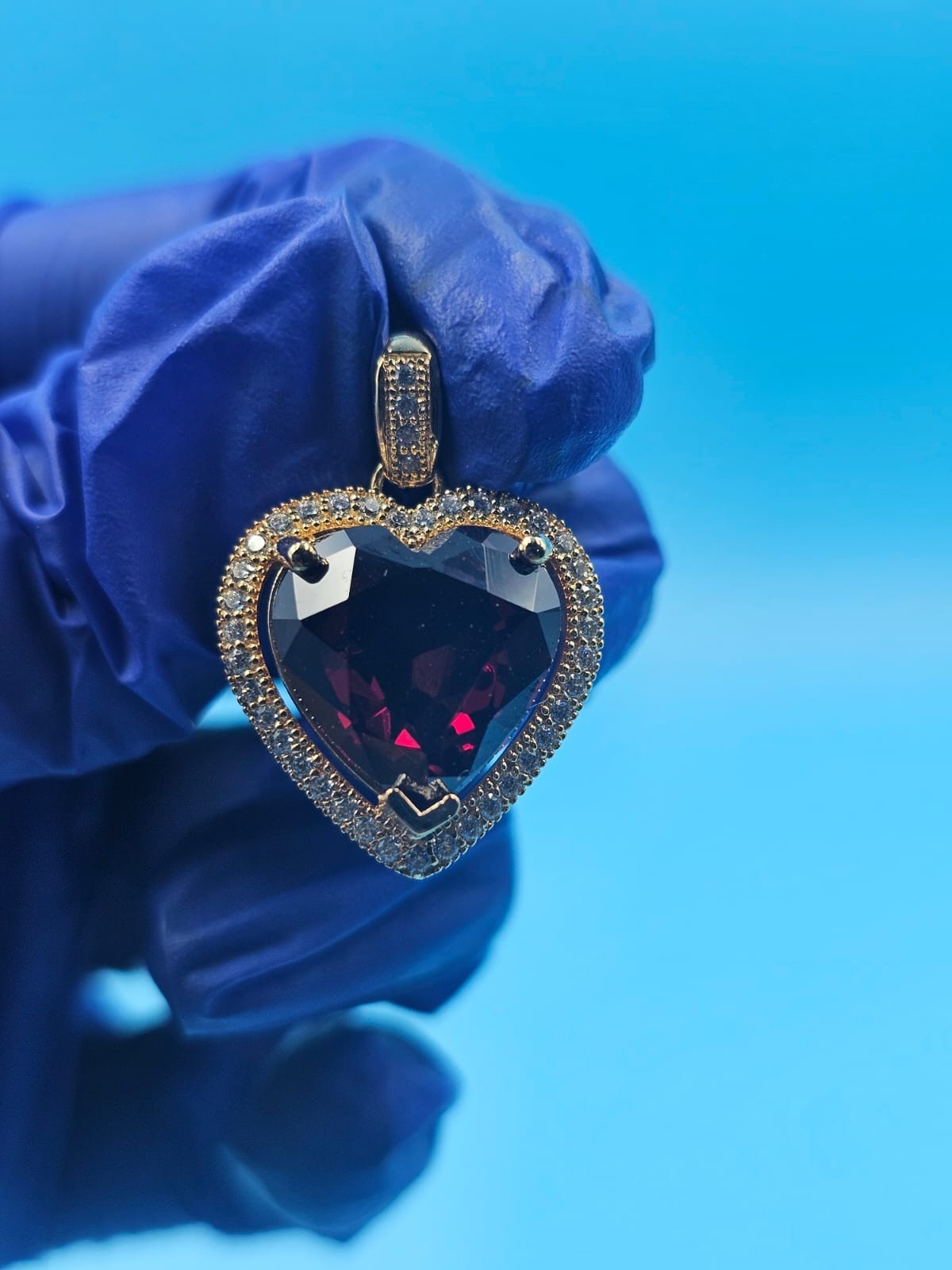 2Ct Heart Cut Lab-Created Red Garnet Promise Halo Pendant 14K Yellow Gold Plated
