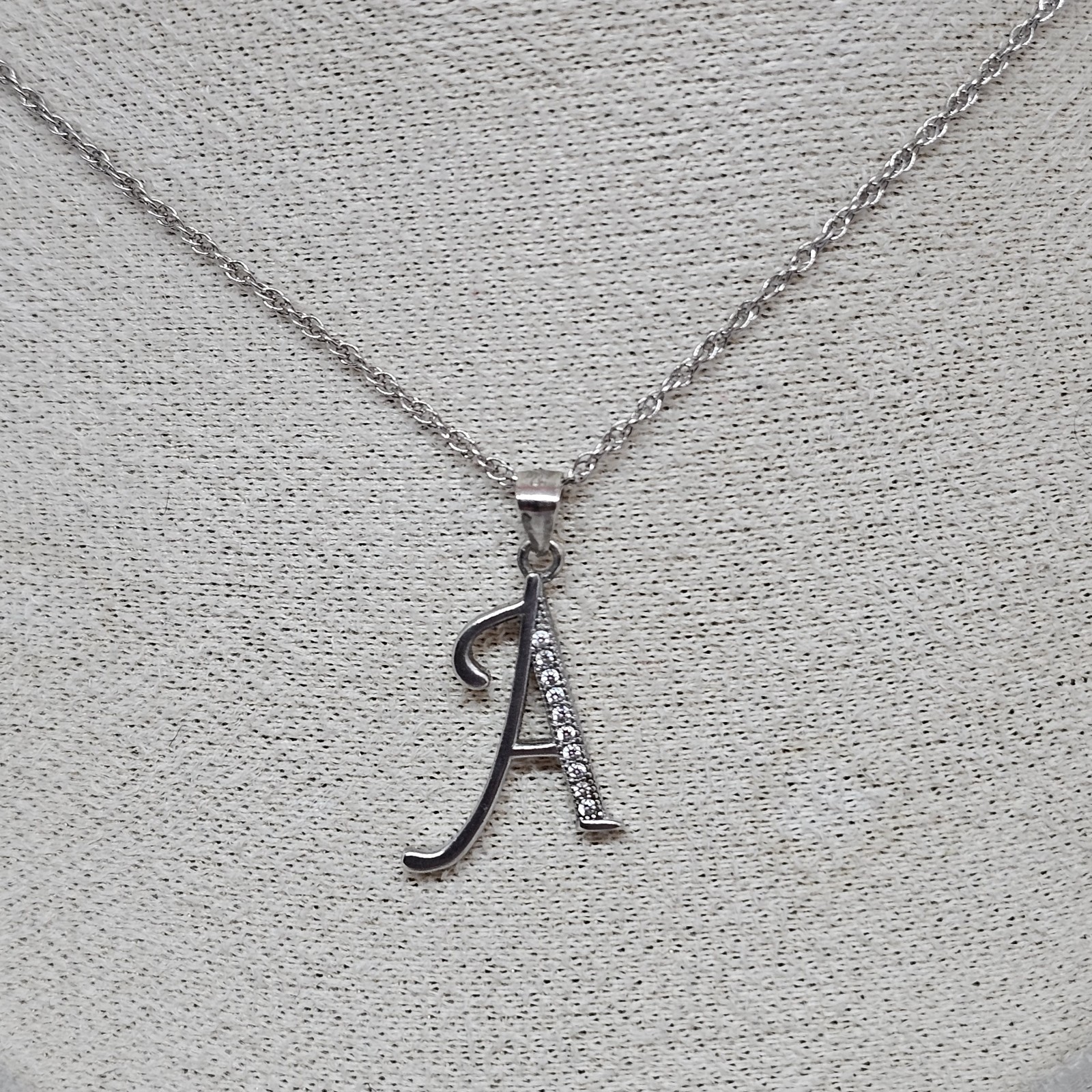 925 Sterling Silver CZ A Letter Initial Pendant Necklace Name Chain Cubic Zircon
