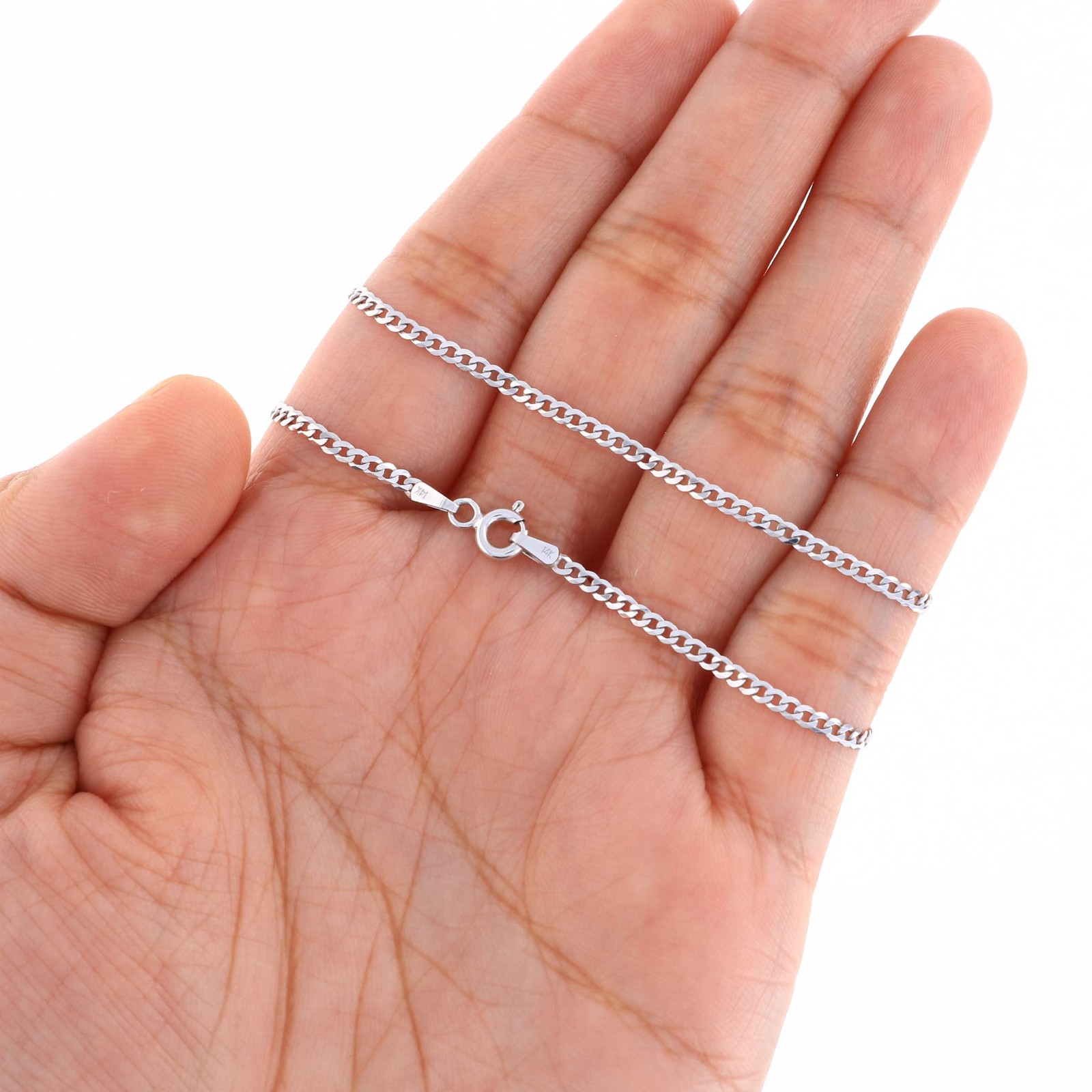 14K White Gold Solid 2mm-8.5mm Cuban Curb Link Chain Pendant Necklace 16″- 30″