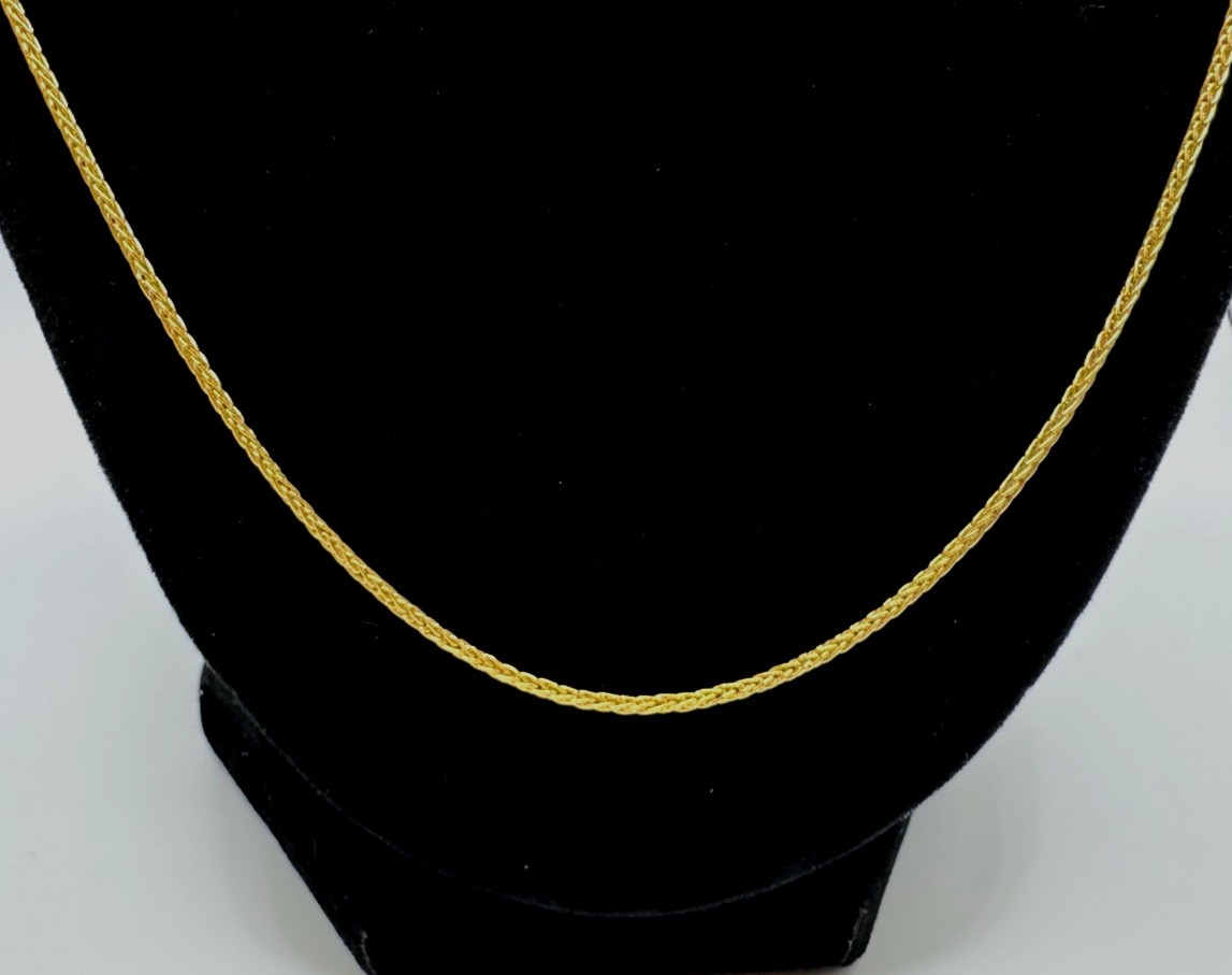 14K Yellow Gold over Sterling Silver 1.20mm SPIGA Wheat Chain Necklace 24″