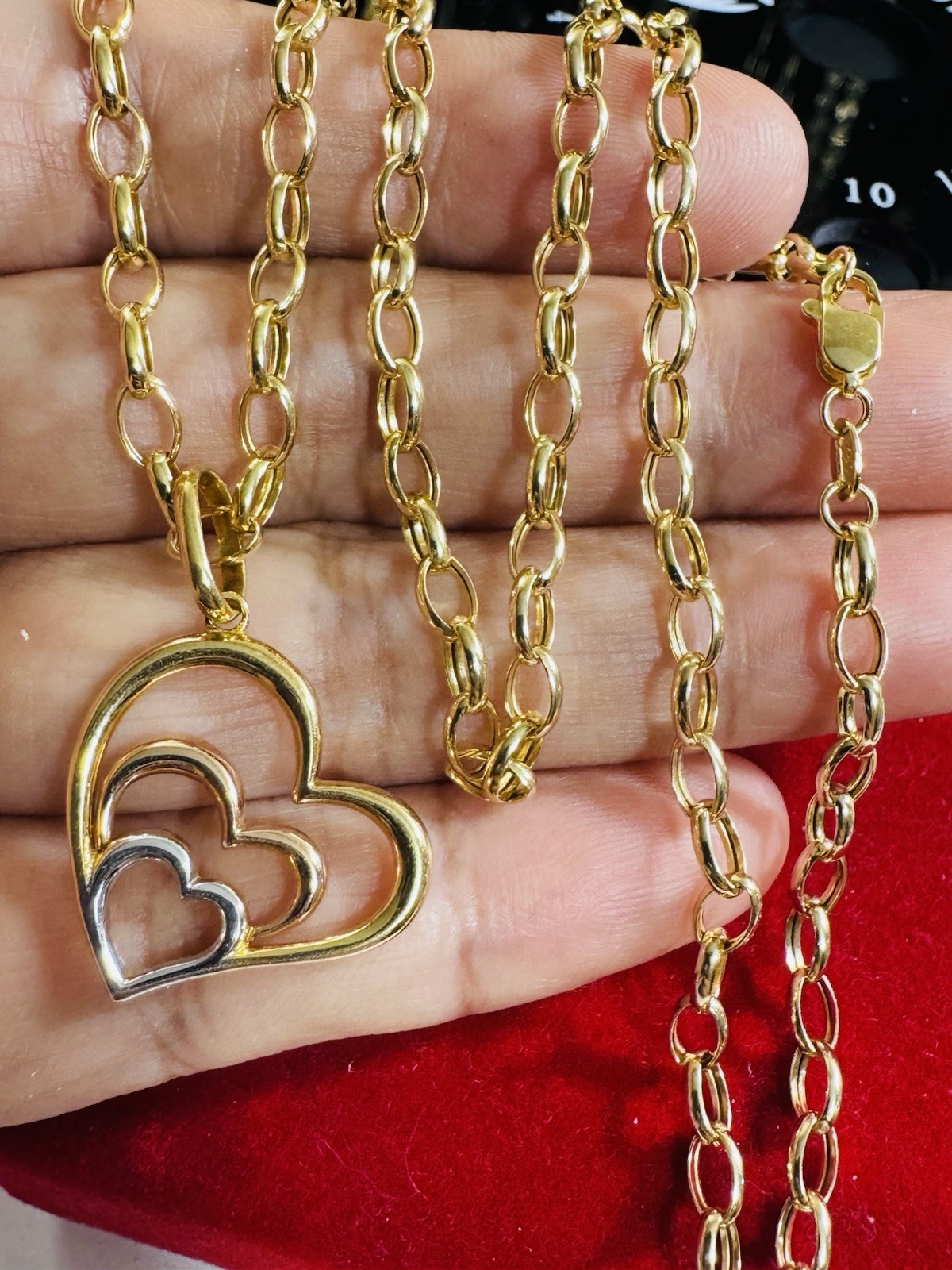 18K 750 Real Find Pure Tricolor Gold Heart Necklace 19.7/20” Inch Long 6.7g 4mm