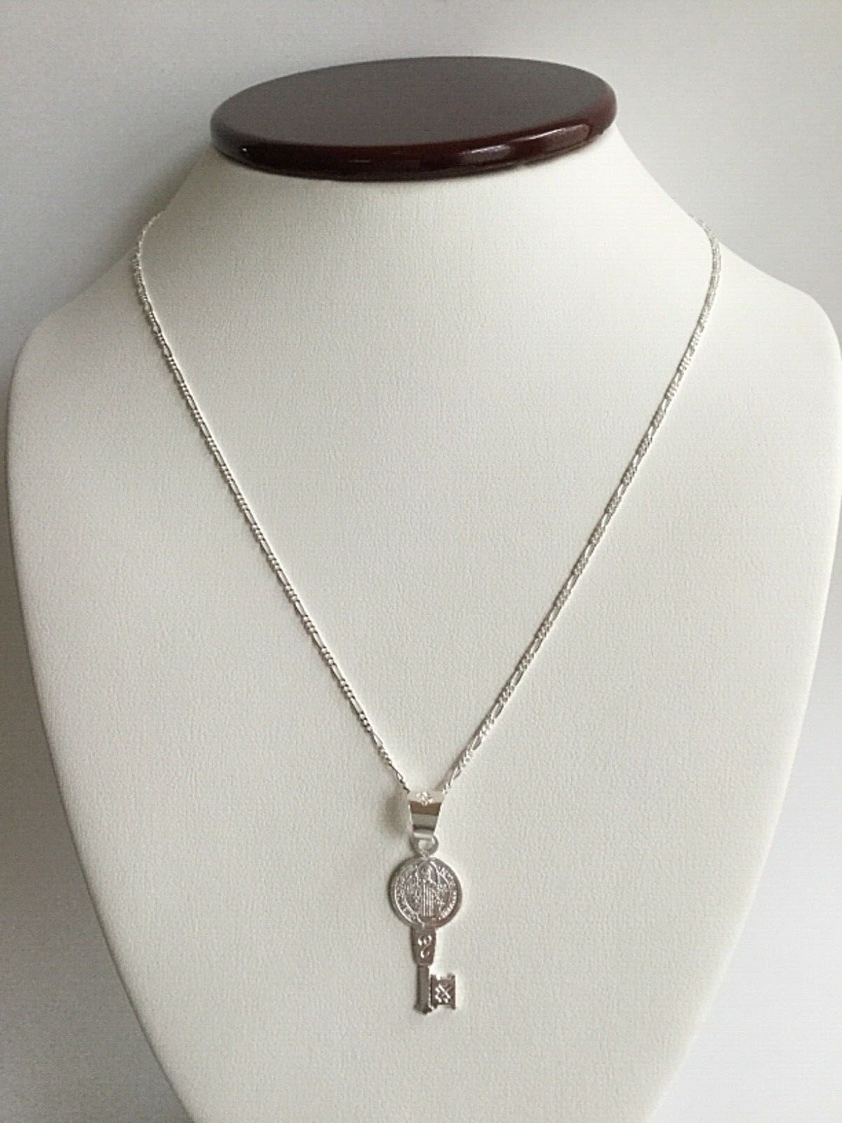 STERLING SILVER SAINT BENEDICT KEY 20″/CADENA DE SAN BENITO LLAVE 20″ – 32x11mm