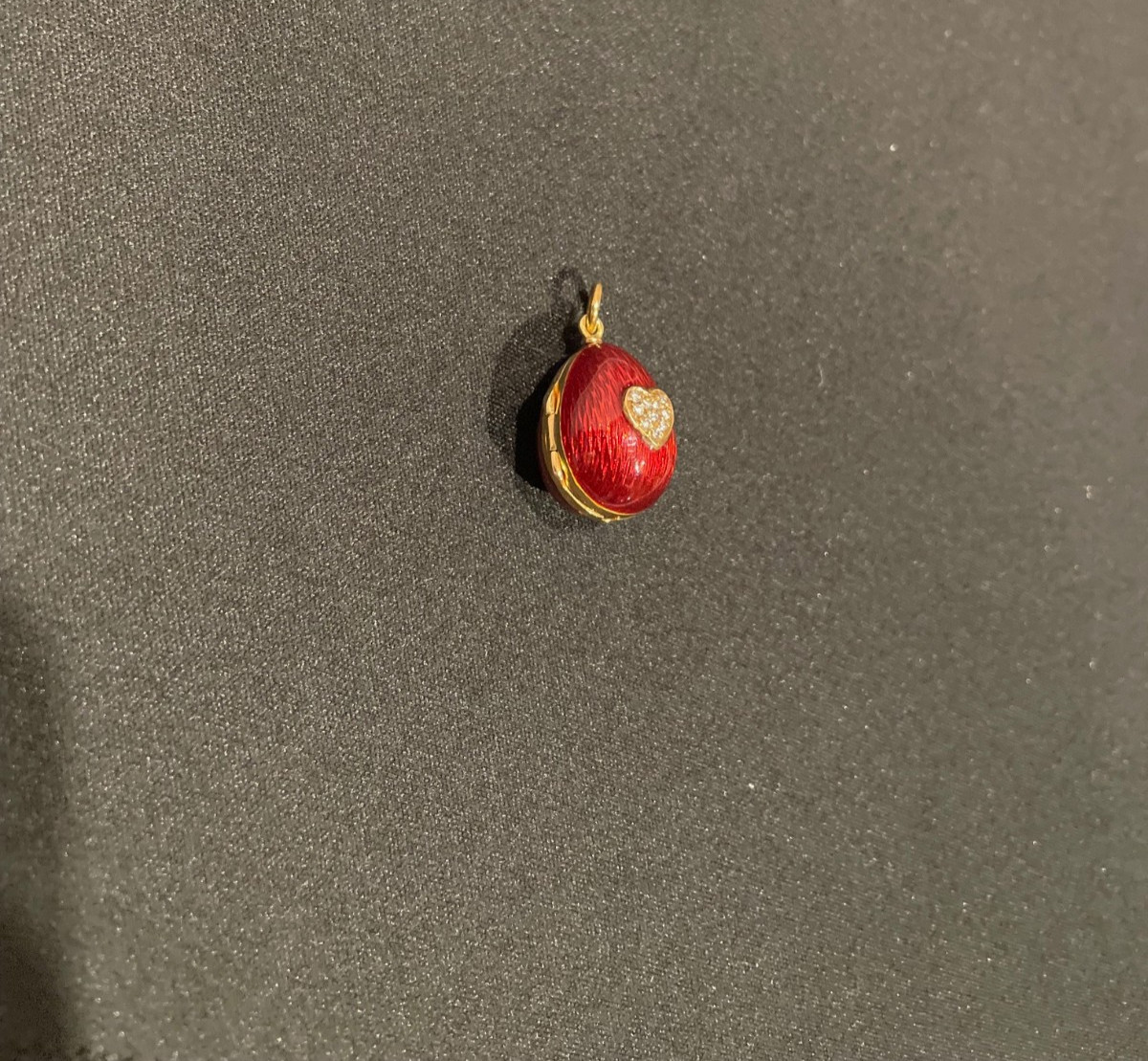 RARE FABERGE MINI EGG PENDANT 18K GOLD & DIAMOND HEART RED ENAMEL #/ED 200 PIECE