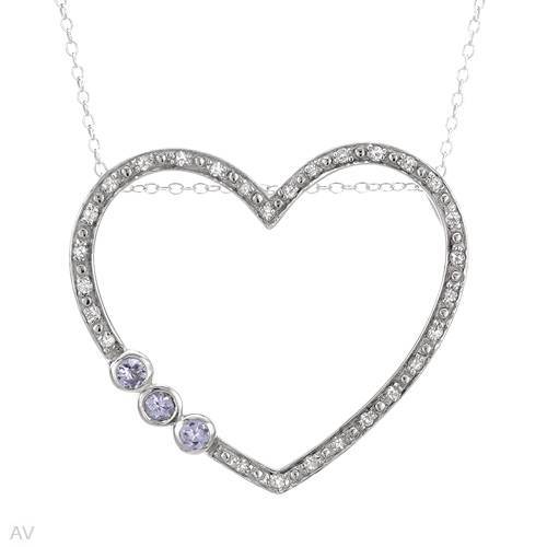 Heart Necklace W/ 0.78ctw Genuine Tanzanite & Topaz in 925 Sterling Silver 18″
