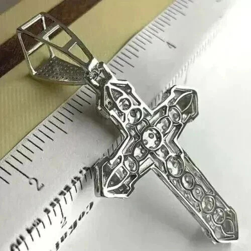 2Ct Round Cut Lab-Created Diamond Cluster Cross Pendant 14K White Gold Plated