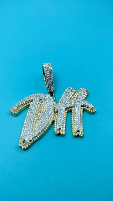 Custom Any Two Letter Pendant 2.8Ct Round Moissanite 14K Two Tone Gold Plated