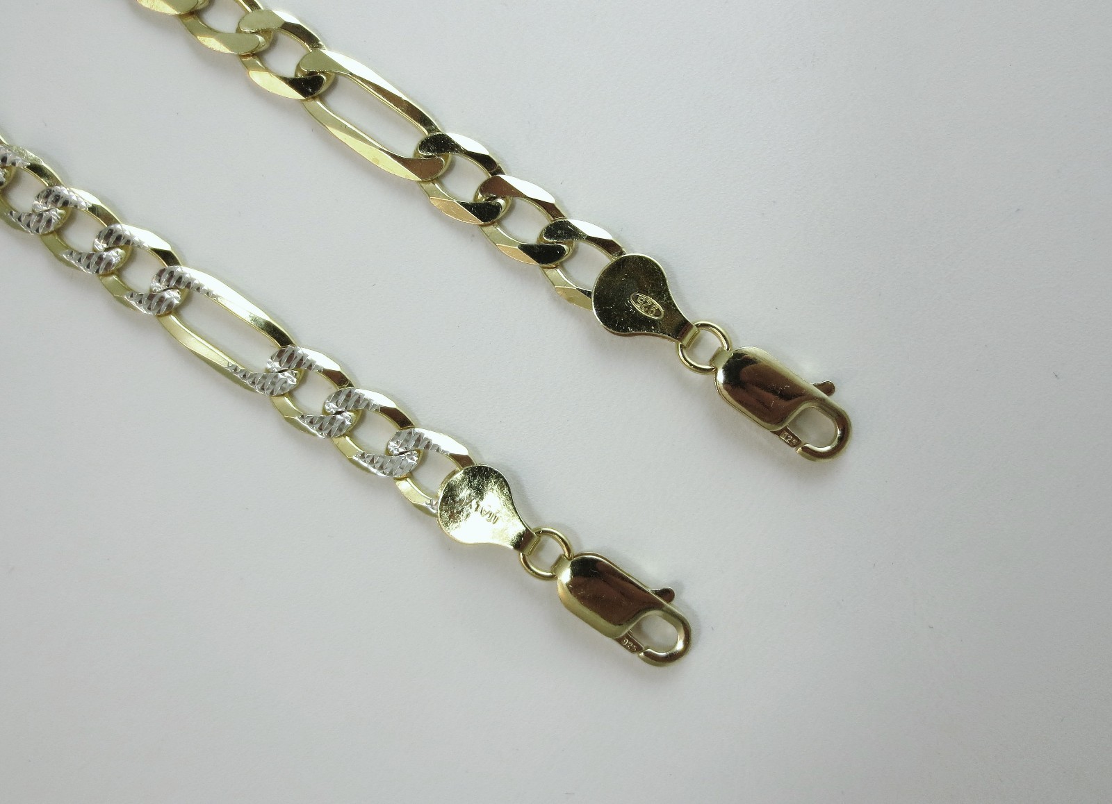 7mm Figaro Pave Chain. Vermeil Gold over Sterling Silver 2 ton, 20,22,24,30 Inch