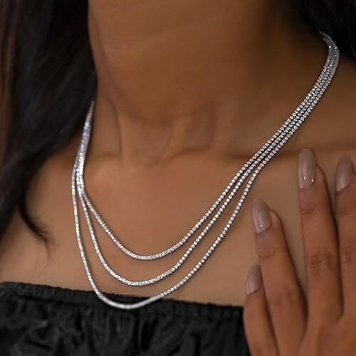 5.25 Ct 2MM Width Tennis Chain Necklace Lab Created Moissanite Sterling Silver