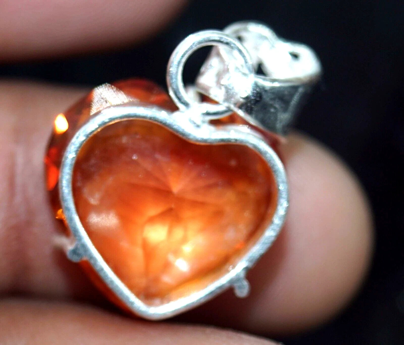 Natural Orange Sapphire 18 Ct Heart Cut 925 Solid Silver Pendant Gemstone+ Gift