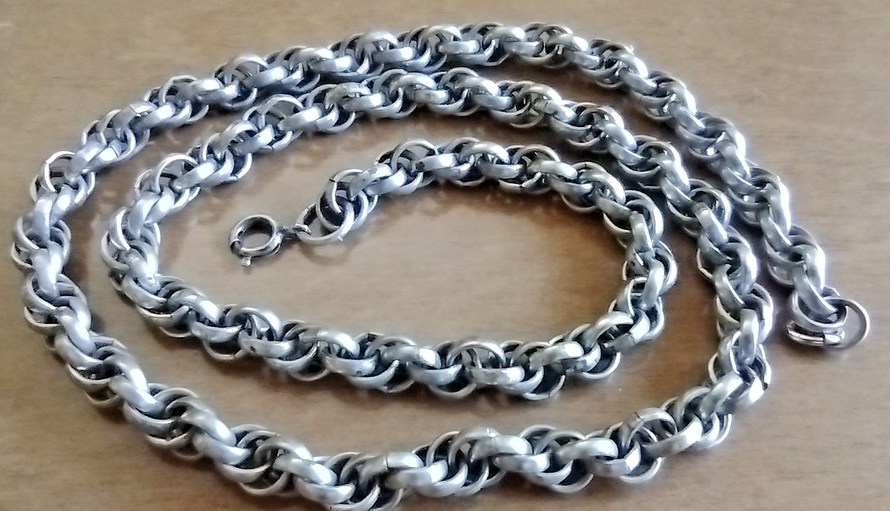 Vintage HEAVY 7mm Chunky In Sterling Silver Twisted Rope CHAIN 21″ Necklace 55g