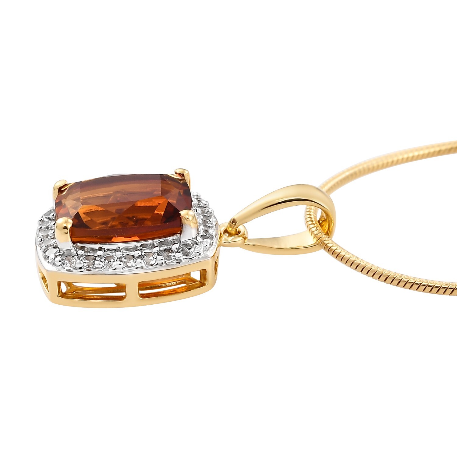 Natural Madeira Citrine Halo Pendant Necklace 925 Sterling Silver Yellow Gold