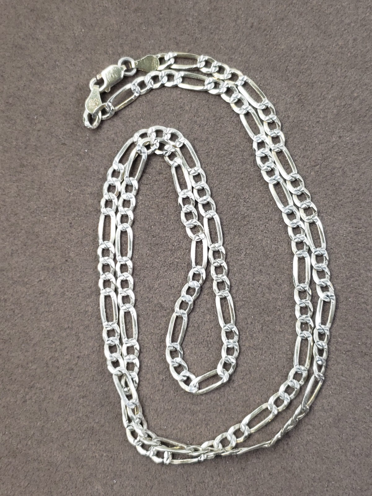 CLASSIC P. LUX GOLD TONE DIAMOND CUT STERLING SILVER FIGARO CHAIN NECKLACE 24″
