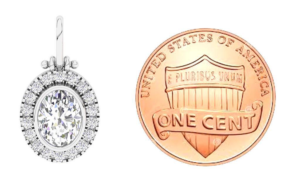 Round Oval Diamond Cluster Pendant Necklace I1 K 1.32 Ct 14K Yellow Gold 0.78In