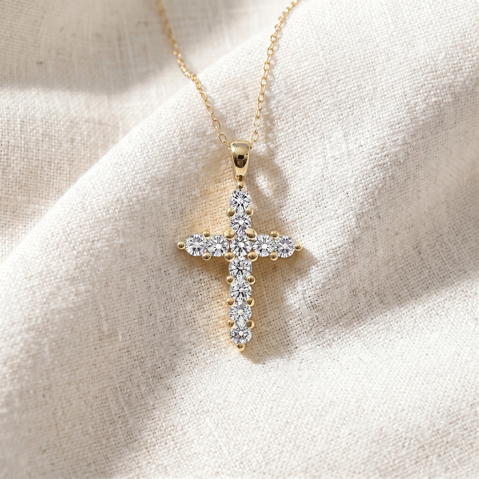 1/2ct Yellow Gold Diamond Cross Pendant 14K Necklace (3/4 inch tall)