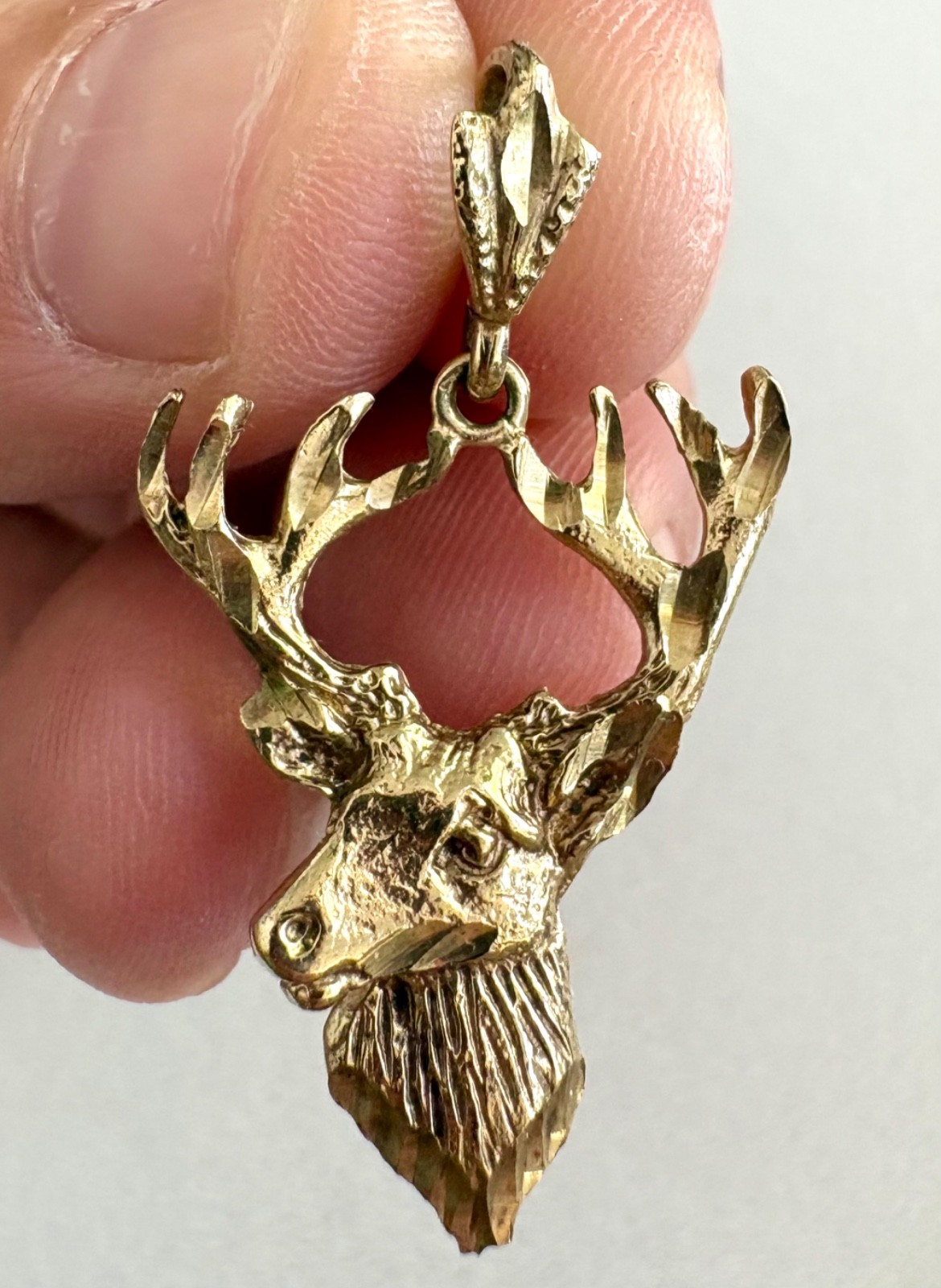 Solid 10k Yellow Gold Polished Deer Head Charm Necklace Pendant 2.65 Gram 1.5”