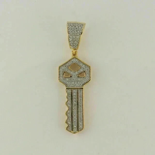 Key Charm Women Pendant 1.22Ct Round Cut White Moissanite 14K Yellow Gold Plated