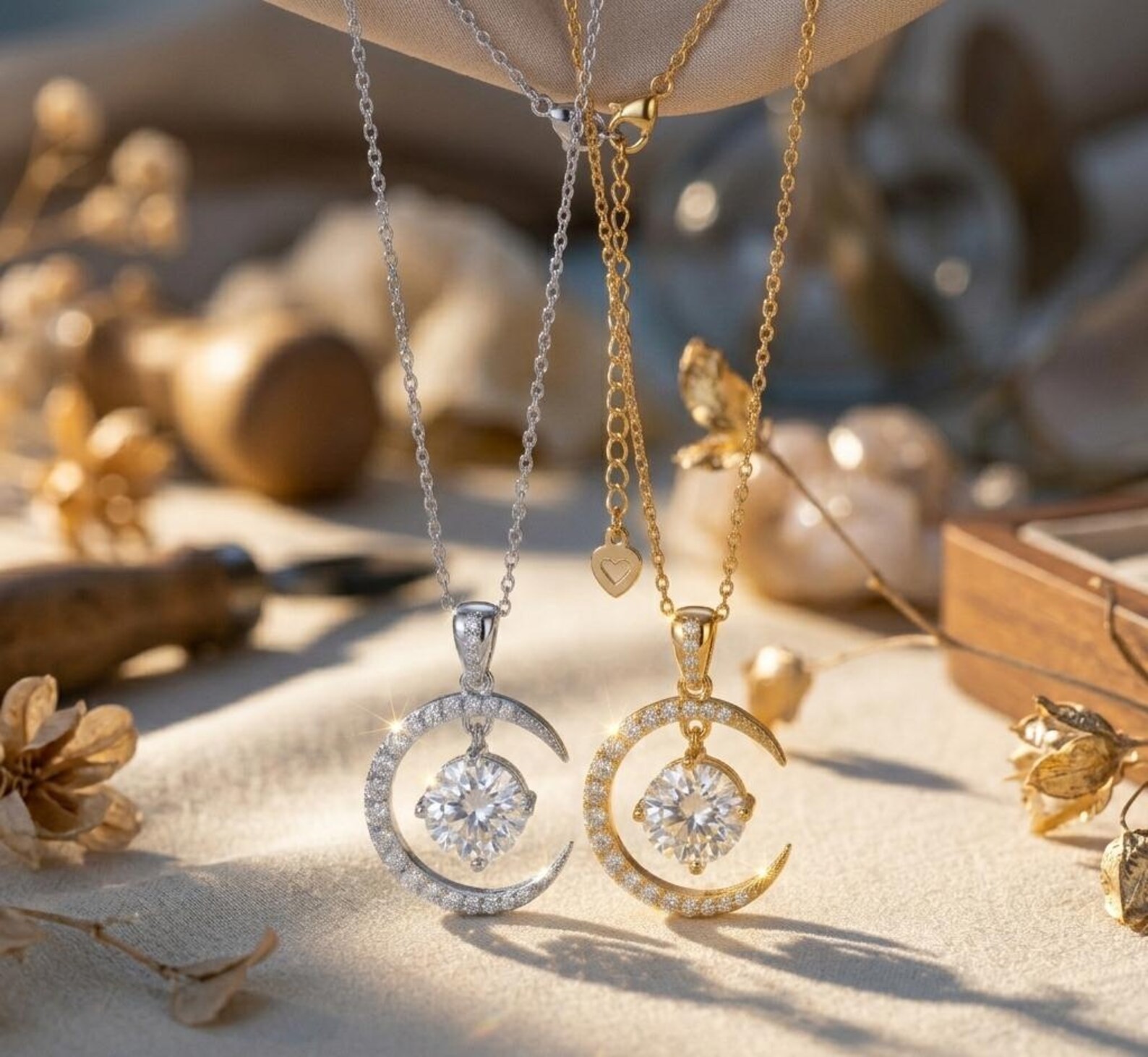 Moissanite Moon Necklace 2ct 925 Sterling Silver | Grade D VVS1 Certificate GRA