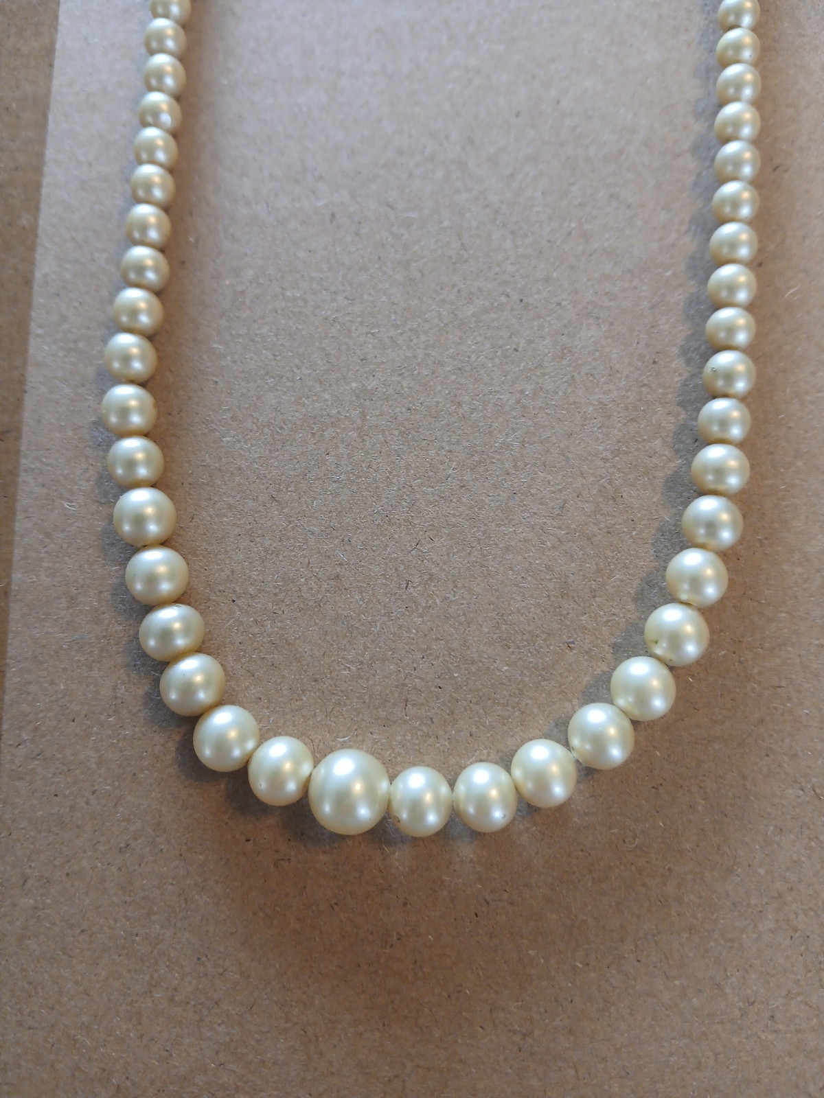 Vintage 14K Art Deco White Pearl Beaded Chain Necklace Round La Tausca Graduated