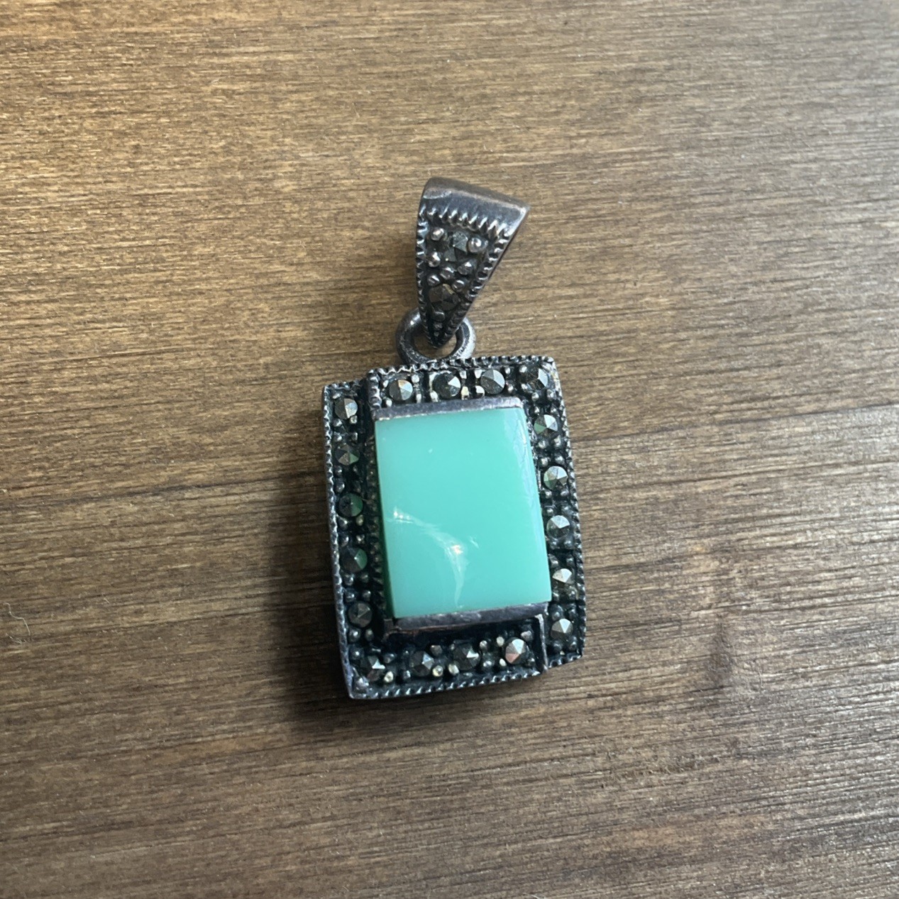 Marcasite & Green Necklace Sterling Silver 925 Italy – 4.20 Grams