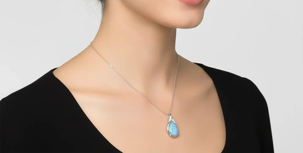 Lab Created Opal and moissanite Necklace 925 Silver Pendant With Chain Necklace