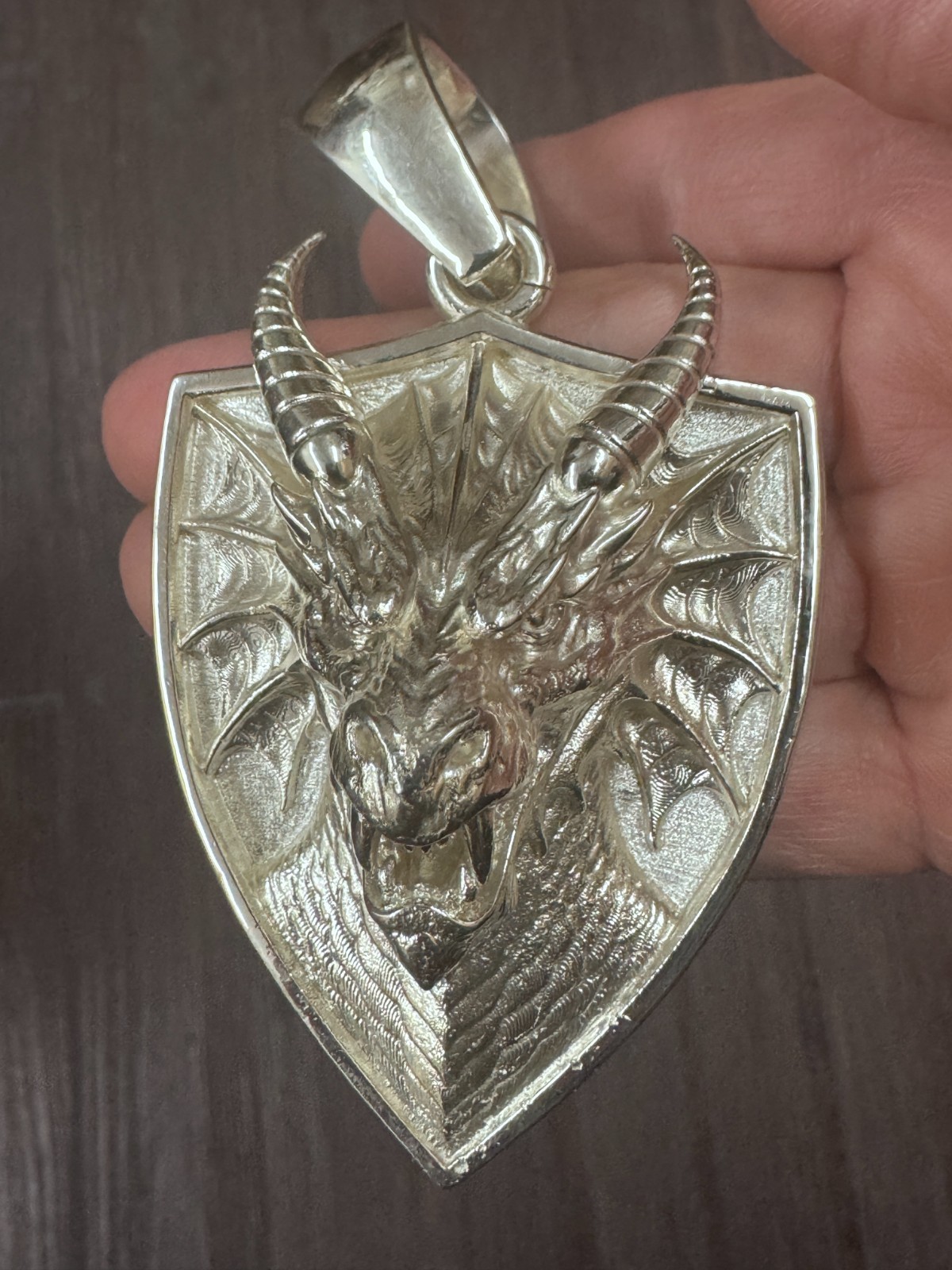 Dragon Shield Gallery Pendant 94.5g Solid Sterling Silver 925