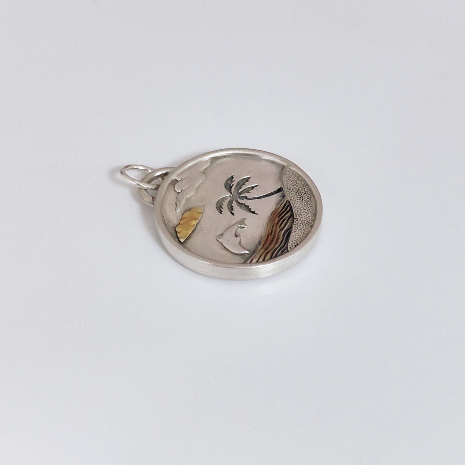 Tropical Beach Landscape Pendant Handmade Ocean Nature Charm Silver with box