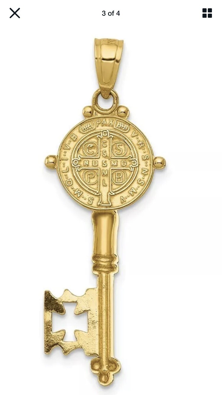 GOLd st Saint Benedict San Benito senita pendant key cross 10k solid charm 1.35″