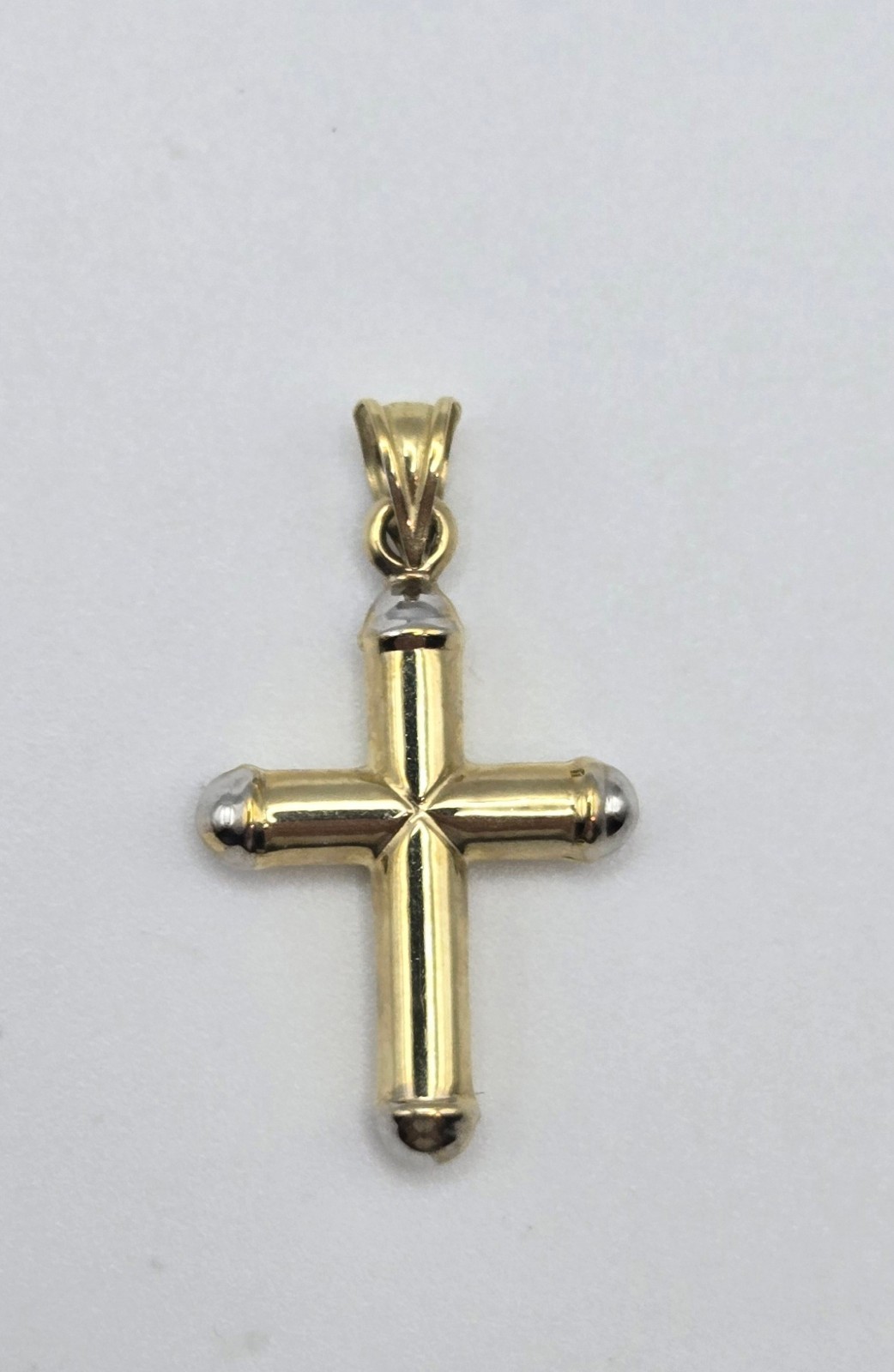 NEW Solid 10K Yellow Gold 1in Cross Pendant, White Gold 3.5mm Bail, ITALY