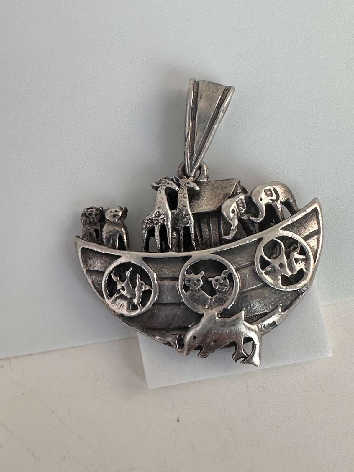 Vintage Sterling Silver 925 Animals Noah’s Ark 3D Pendant Faith 5g Bible Jewelry